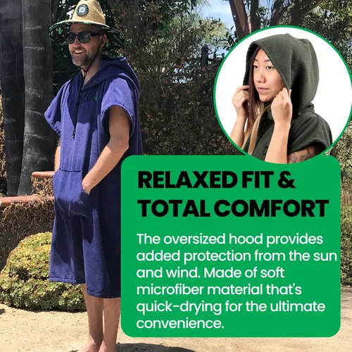 Vista 7 de COR Surf - Poncho de toalla de cambio con capucha y bolsillo delantero Toalla gruesa de microfibra de secado rápido Fits Teens & Petite Adults