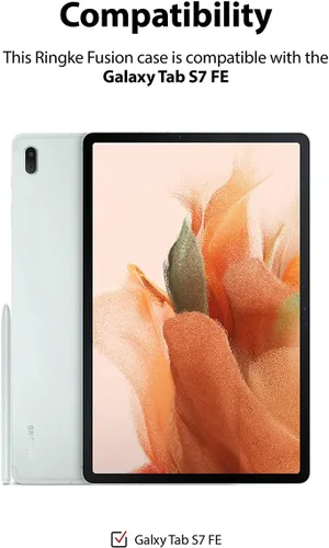 Vista 2 de Ringke Fusion - Funda diseñada para Galaxy Tab S7 FE de 12.4 pulgadas (2021), parte trasera dura transparente a prueba de golpes, con soporte