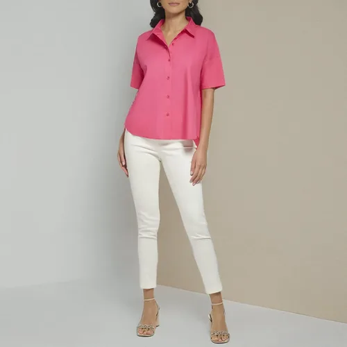 Vista 5 de Calvin Klein Blusa de manga corta con botones de popelina para mujer