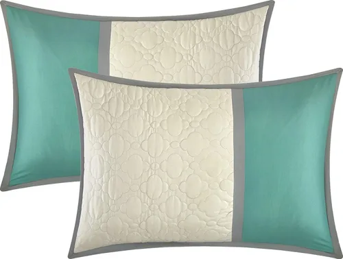 Vista 6 de Stratford Park Elegante juego de ropa de cama de 7 piezas, color verde azulado, para todas las estaciones, tamaño Queen, 100% poliéster