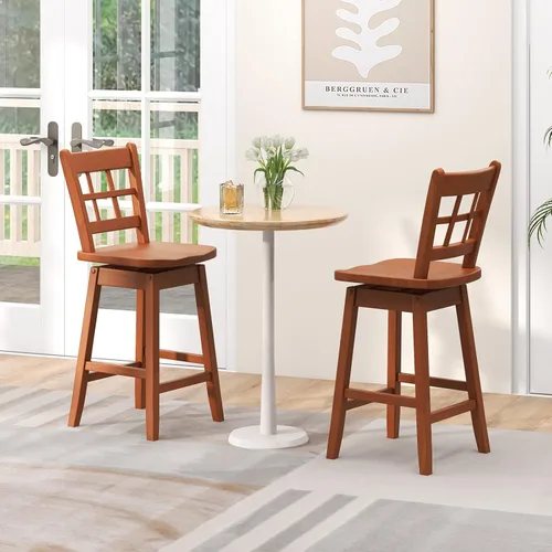 Vista 2 de Giantex Juego de 2 taburetes de bar de 24.5 pulgadas, taburetes de bar giratorios de granja con respaldo hueco de 6 rejillas y asiento ergonómico