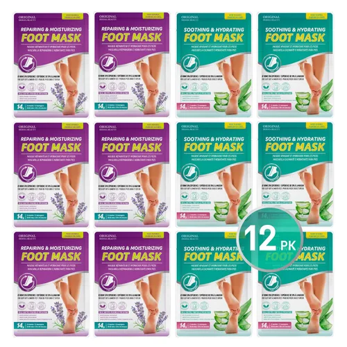 Vista 8 de Original Derma Beauty - Máscara de pies de 12 pares de hidratación intensa, aceite de aguacate, juego de mascarillas hidratantes para pies