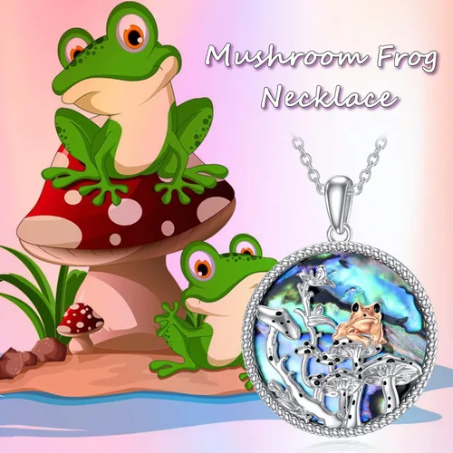 Vista 2 de MEIDERBO Collar de rana de hongo de plata de ley 925, collares de hongorana, joyería de regalo para mujeres, niñas, esposa, novia, hermana, regalos