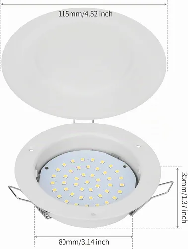 Vista 6 de RVZONE Luz LED de Techo Empotrada para RV Barco de 4.5 Pulgadas, Luz LED de Disco para RV de 12 Voltios Blanco Frío, Iluminación Interior Downlight