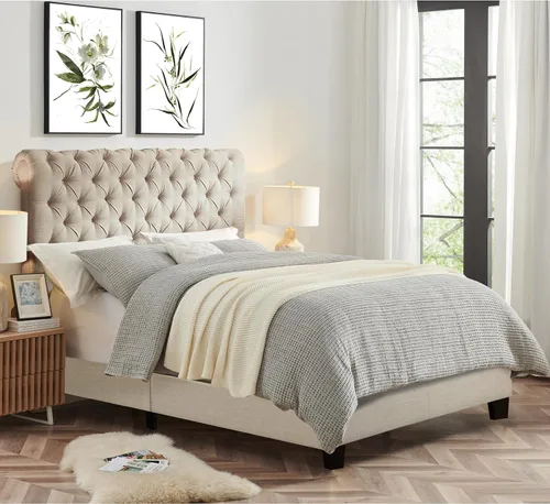 Vista 12 de Rosevera Rosina - Base de cama con cabecera ajustable, con cabecera ajustable, con cabecera enrollable de 32 pulgadas, fácil montaje, tamaño King