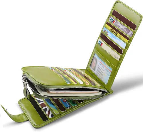 Vista 3 de JEEBURYEE Cartera larga con cremallera RFID de cuero genuino para mujer