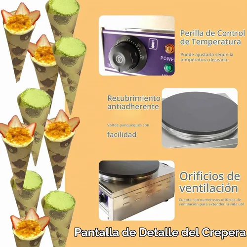 Vista 4 de Máquina eléctrica comercial para crepas, máquina de panqueques de doble cabeza, 15.7 in, plancha antiadherente con control de temperatura