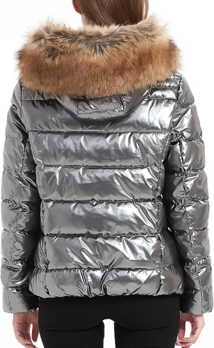 Vista 2 de XULIKU Chaqueta ligera acolchada con capucha para mujer, abrigo corto de burbujas de invierno para mujer