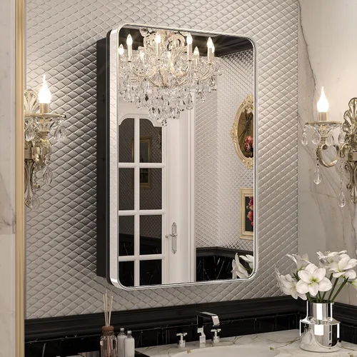 Vista 30 de Keonjinn Gabinetes de medicina delgados negros de 15 x 36 pulgadas, botiquín lateral estrecho para baño con espejo, marco de acero inoxidable