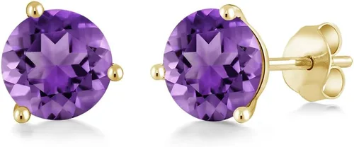 Vista 133 de Gem Stone King Aretes de oro de 14 quilates, 0.236 in, piedra natal redonda, Martini, 3 puntas, aretes de oro para mujer