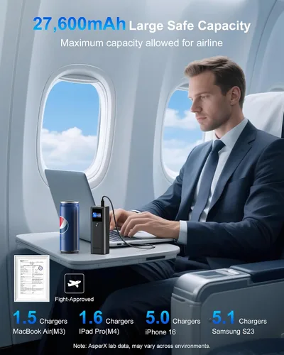 Vista 2 de AsperX Banco del poder del ordenador portátil, 27,600mAh 162.5W PD3.1 de Gris profundo