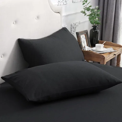 Vista 14 de PURE ERA Fundas de almohada de punto jersey 100% algodón tipo camiseta, súper suaves, cómodas, transpirables, juego de 2, estándar 20" x 26", rayas