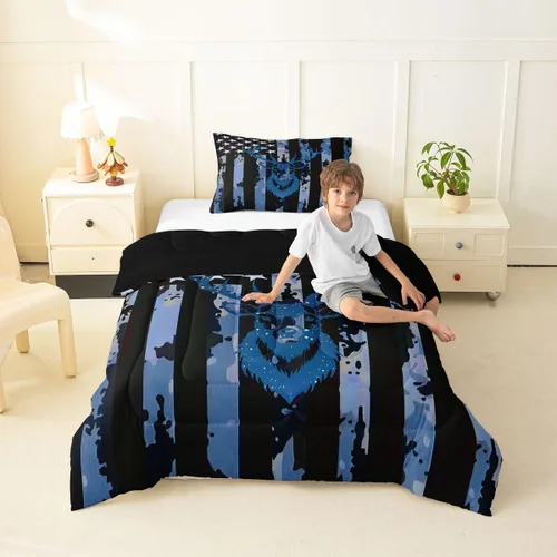 Vista 25 de Erosebridal Juego de edredón con temática de pesca, juego de ropa de cama rústica de granja tamaño individual para niños, adolescentes y adultos