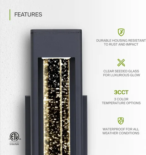 Vista 3 de ASD Lámpara LED de pared de vidrio de burbujas de 14 pulgadas 12 W, 300 lúmenes, 3000 K, 5000 K, 120 V, 3CCT, impermeable, regulable