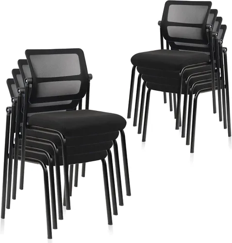 Vista 13 de CLATINA Silla apilable de oficina y sala de espera sin brazos con ruedas, sillas apilables de malla para recepción de invitados con respaldo