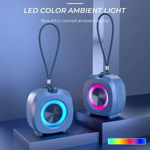 Vista 2 de PEICHENG Altavoz, pequeño altavoz portátil Bluetooth inalámbrico IPX5 impermeable para ducha, sonido estéreo fuerte, graves profundos, Azul