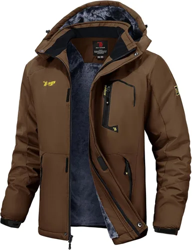 Vista 12 de TBMPOY Chaquetas de esquí para hombre, impermeables, para nieve, forro polar grueso, con capucha, para clima frío, cálido, trabajo en hielo al aire