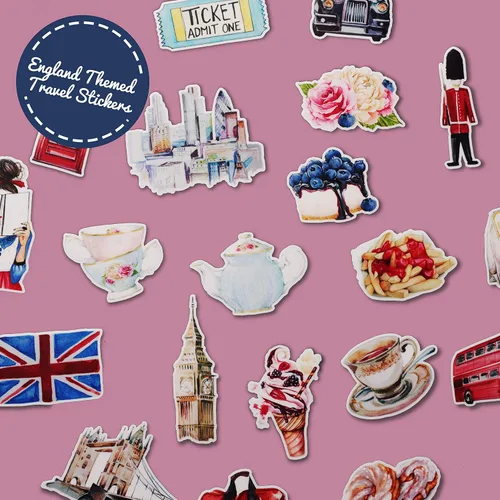 Vista 3 de Navy Peony Calcomanías de viaje excéntricas de Inglaterra (20 piezas) - para álbumes de recortes, diarios
