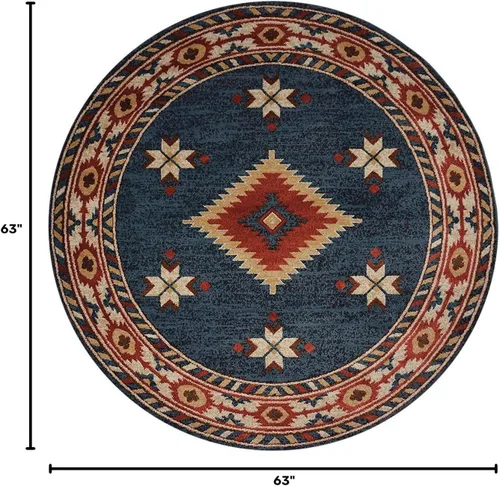 Vista 2 de Nevita Collection Southwestern Native American Design Area Alfombra geométrica (azul, 5'3" redondo)