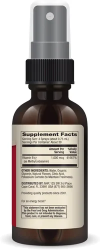 Vista 2 de Dr. Mercola Methyl B12 Energy Boost - Spray de absorción rápida - Vitamina B12 activa como metilcobalamina - Sabor natural de mora - 39 porciones