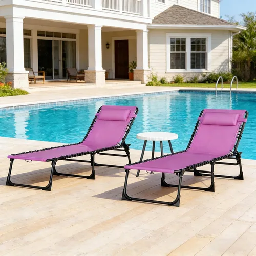 Vista 2 de 2 Folding Outdoor Chaise Lounge Chairs, Purple, 4-Position Recliners