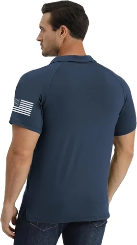 Vista 3 de H HYFOL Polo de manga corta para hombre, diseño gráfico elástico, casual, patriótico, raglán, golf, polos para hombres