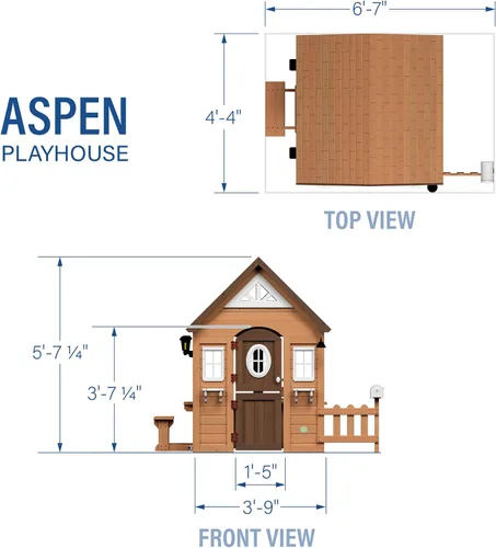 Vista 3 de Backyard Discovery Aspen - Casa de juegos de madera de cedro para niños tipo cabaña con cocina de juego, barra de aperitivos, banco de pícnic