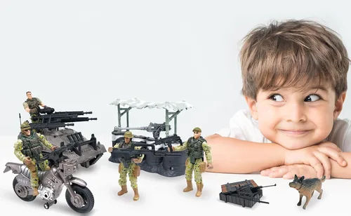 Vista 8 de MISTBUY Figuras de acción de hombres del ejército estadounidense con juego de juguetes de vehículos militares, soldados de juguete con camiones