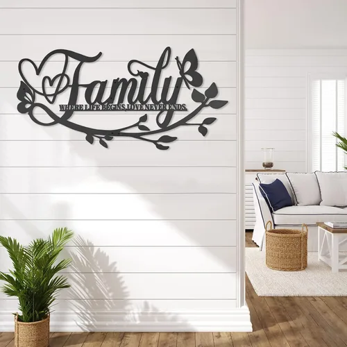 Vista 7 de AUHOKY Family Where Life Begins Love Never Ends - Letrero de metal para pared, 27 x 14 pulgadas, gran placa de hierro negro para pared, decoración