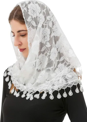 Vista 2 de PAMOR Mass Veil Triángulo Mantilla Catedral Cubierta Cabeza Capilla Velo Encaje Mantón Latino Bufanda