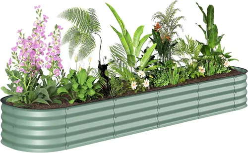 Vista 28 de Outsunny Kit de cama de jardín elevada galvanizada con barras de refuerzo, maceta de metal grande y alta para verduras, flores y hierbas, 6 x 3 x 2