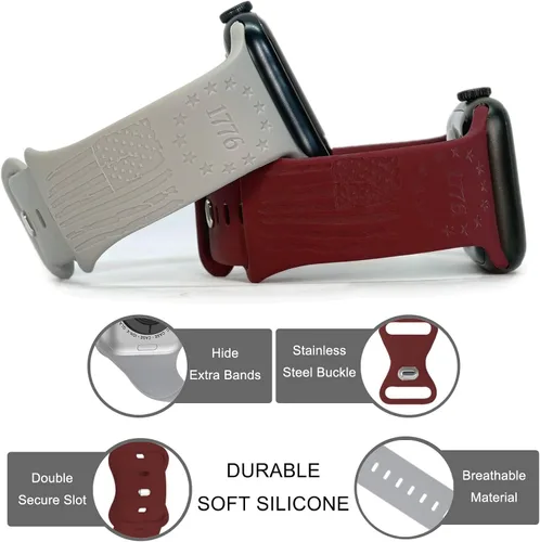 Vista 2 de 2 correas grabadas compatibles con Apple Watch Band 1.732 in 1.575 in 1.772 in, correa deportiva de silicona para mujeres y niñas, correa deportiva
