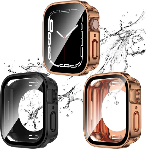 Vista 18 de Paquete de 2 fundas impermeables 2 en 1 para Apple Watch Series SE SE 6 5 4 40mm, borde recto de PC frontal y trasero con protector de pantalla