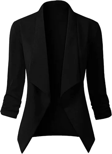 Vista 4 de Chaqueta casual para mujer para el trabajo la oficina drapeada parte delantera abierta talla grande color liso fruncido manga 34 Beige