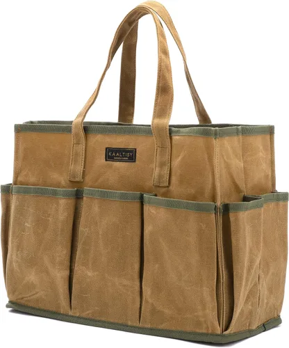 Vista 12 de Bolsa de herramientas de lona encerada resistente de 16 onzas, bolsa de herramientas de jardín Bolsa portátil de almacenamiento de herramientas