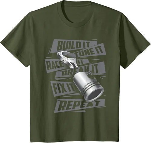 Vista 13 de Build It Tune It Race It Break It - Camiseta para entusiastas de los coches de carreras, talla S Negro