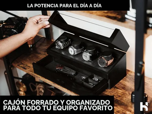 Vista 4 de Holme & Hadfield Vitrina de reloj de lujo de 4 ranuras con cubierta con Negro