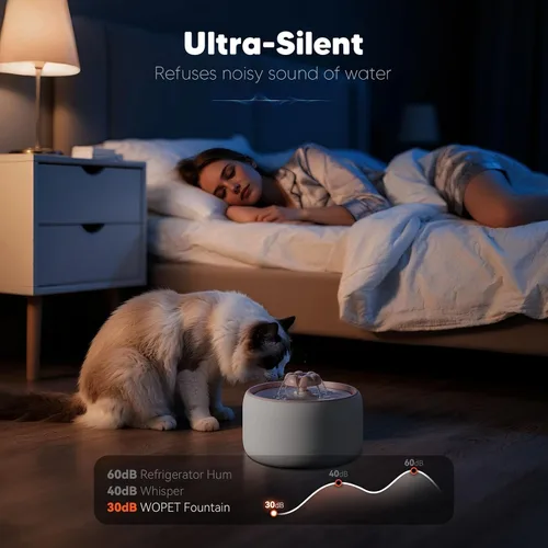 Vista 4 de WOPET Fuente de agua inalámbrica para gatos, dispensador automático de agua de cerámica para gatos, fuente de agua inalámbrica para perros