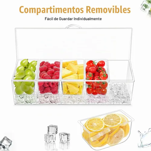 Vista 5 de Servidor de condimentos de 5 compartimentos con tapa, bandeja de Bandeja transparente para servir condimentos en recipientes de hielo con 5