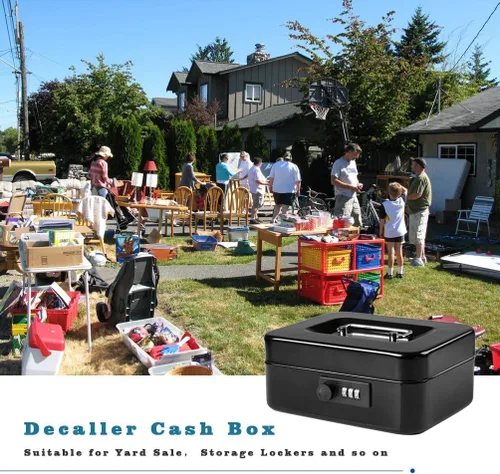 Vista 8 de Decaller Caja de dinero con cerradura de combinación, caja de seguridad de metal pequeña con bandeja de dinero, 7 4/5 x 6 4/5 x 3 3/5 pulgadas
