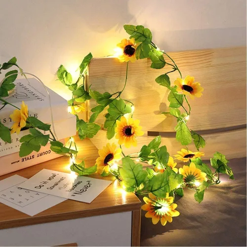 Vista 8 de Fielegen Ivy Vine de 6.56 pies con 20 luces LED de hadas, paquete de 2 2 pack ivy garland with lights, no assembly needed. 2AA battery powered.