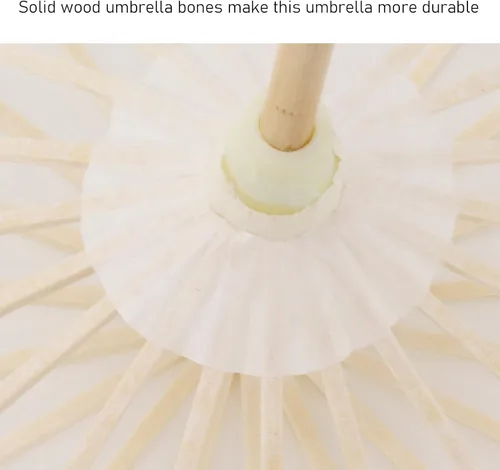 Vista 2 de Honio Kids Paper Parasol Retro Bamboo and Paper for Smooth Opening and Closing Elegant Paper Parasol White