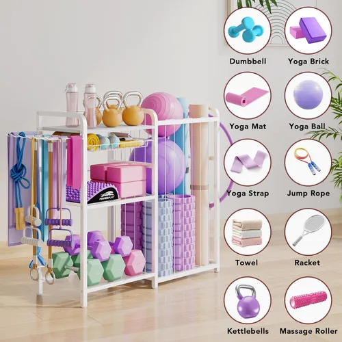 Vista 3 de Homsorout Garage Sports Equipment Organizer, Ball Storage for Gear and Toys, Large Capacity, Sports Organizer for Garage with Hooks and Baskets