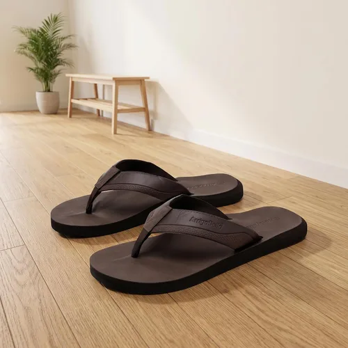Vista 10 de AX BOXING - Chancletas de cuero para hombre, sandalias tipo pata de gallo, casuales y cómodas B- marrón