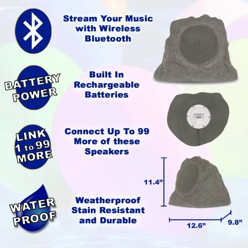 Vista 2 de Theater Solutions B63GR Batería recargable totalmente inalámbrica de 200 vatios Bluetooth 6.5 "Rock Speaker Pair Slate Grey Link hasta 99 altavoces