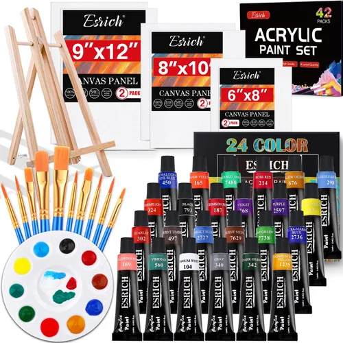 Vista 7 de ESRICH Juego de pintura acrílica de 12 colores (paquete de 2) con 20 pinceles, 24 pinturas acrílicas para adultos, principiantes, artistas