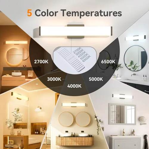 Vista 2 de Amico Luz de tocador de baño sobre espejo de 32 pulgadas, regulable, 5CCT, luces LED de tocador para baño, modernas luces de pared negras