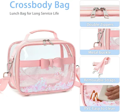 Vista 5 de Monederos transparentes para mujer, bolsas transparentes aprobadas para estadios, bolsa cruzada pequeña, bolsa transparente tipo cartera