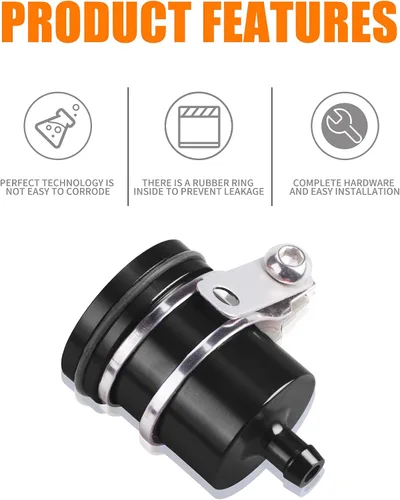 Vista 2 de Depósito de aceite universal de aluminio para motocicleta, depósito de líquido de freno, apto para Yamaha, Kawasaki, Honda, Suzuki, BMW y más (negro)