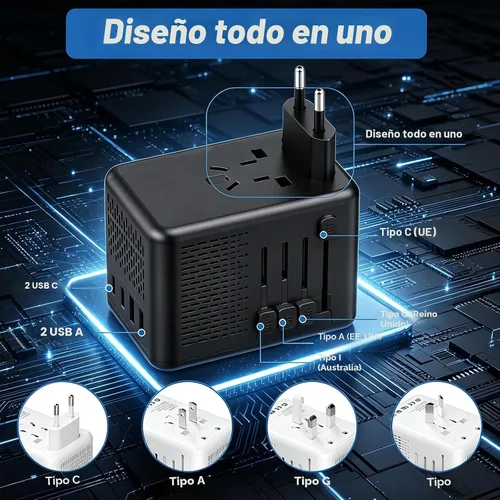 Vista 6 de Convertidor de voltaje de 220 V a 110 V de Estados Unidos a Europa para secador de pelo, adaptador de convertidor de corriente combinado con carga